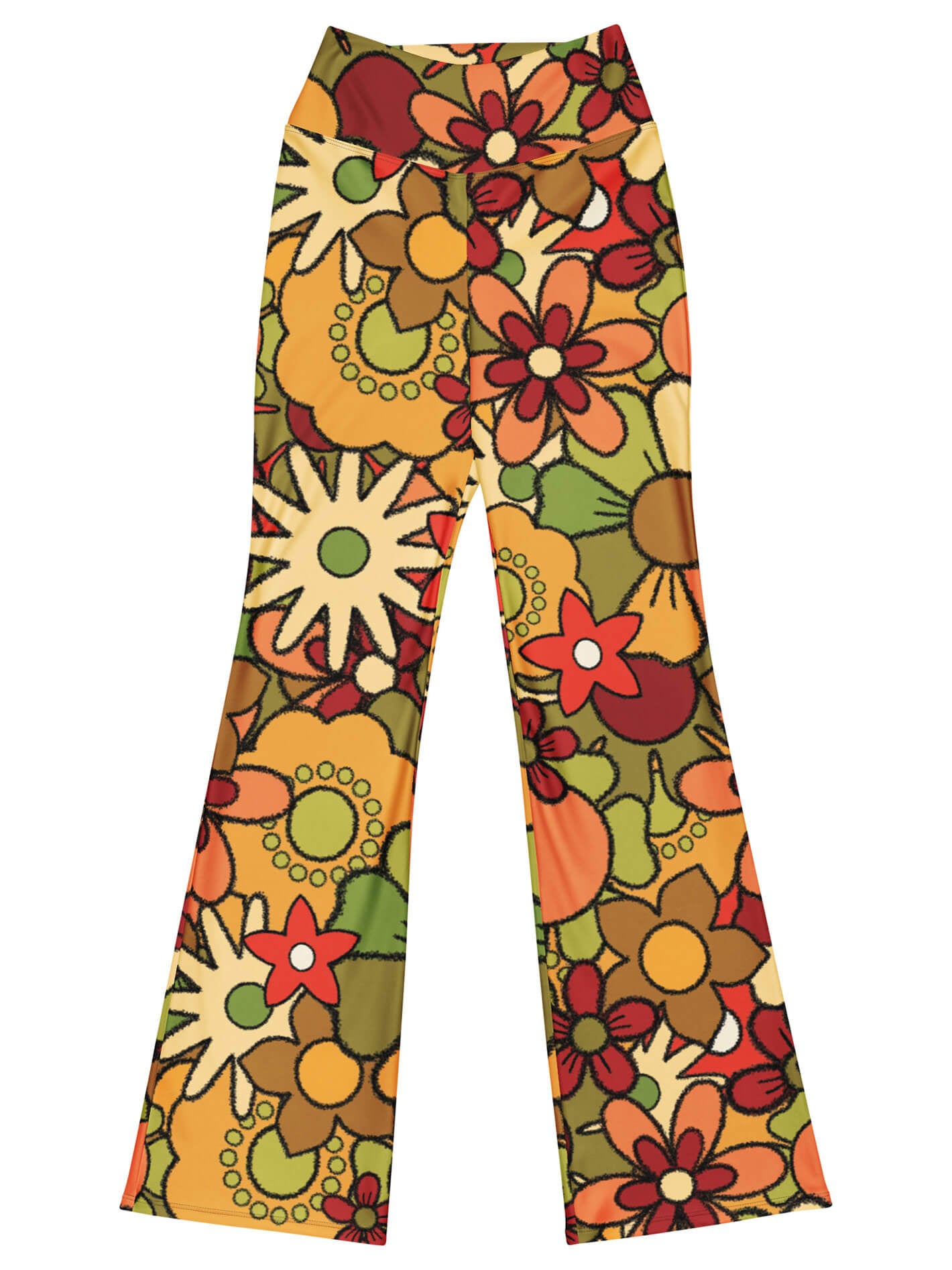 70s floral plus size flare pants.