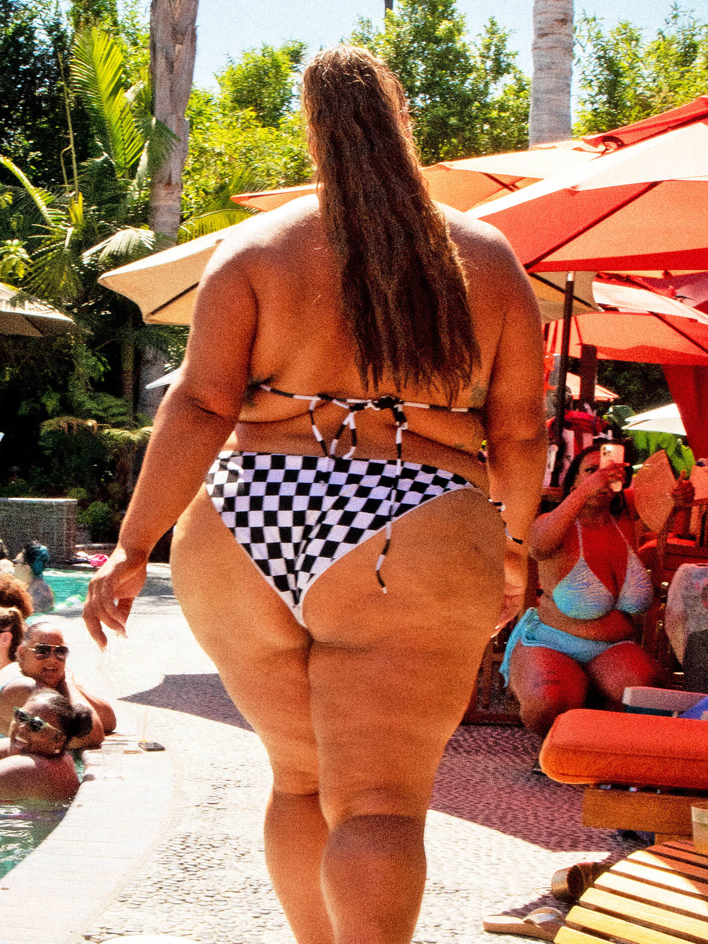 Checker print plus size string bikini.
