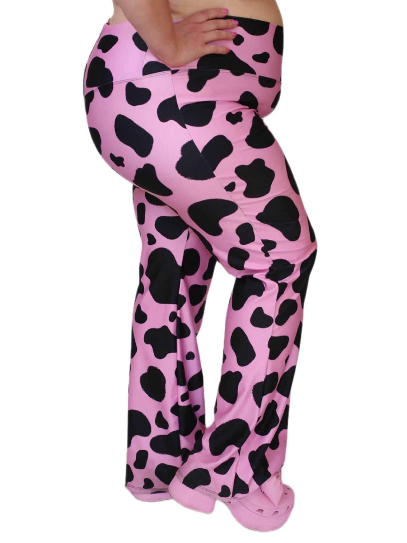 Cow print plus size flare pants.