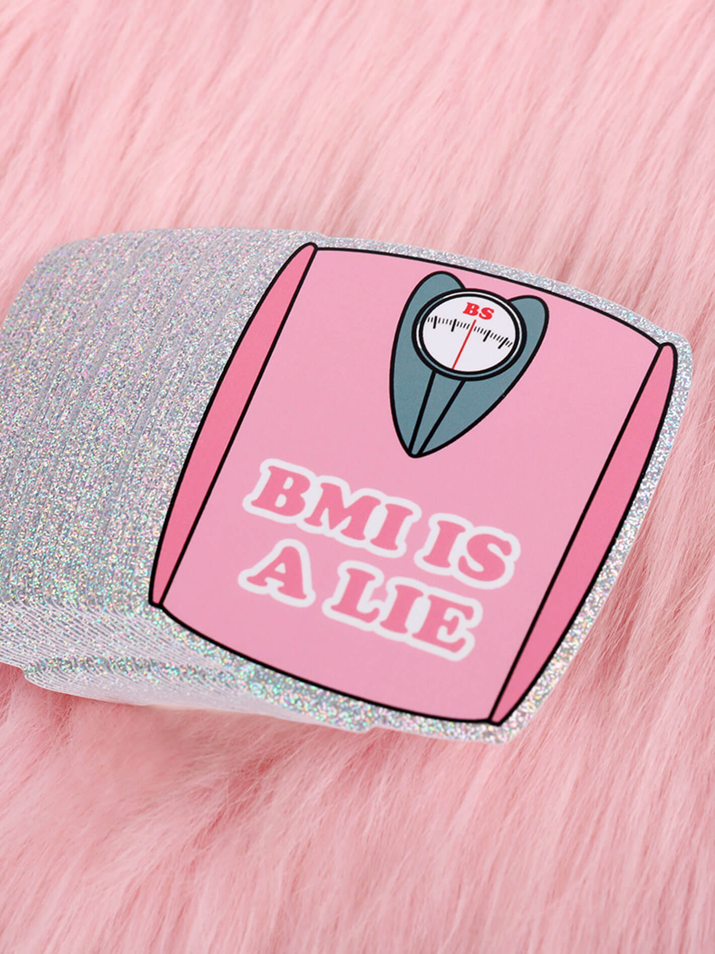Glittery bmi is a lie body positive sticker.