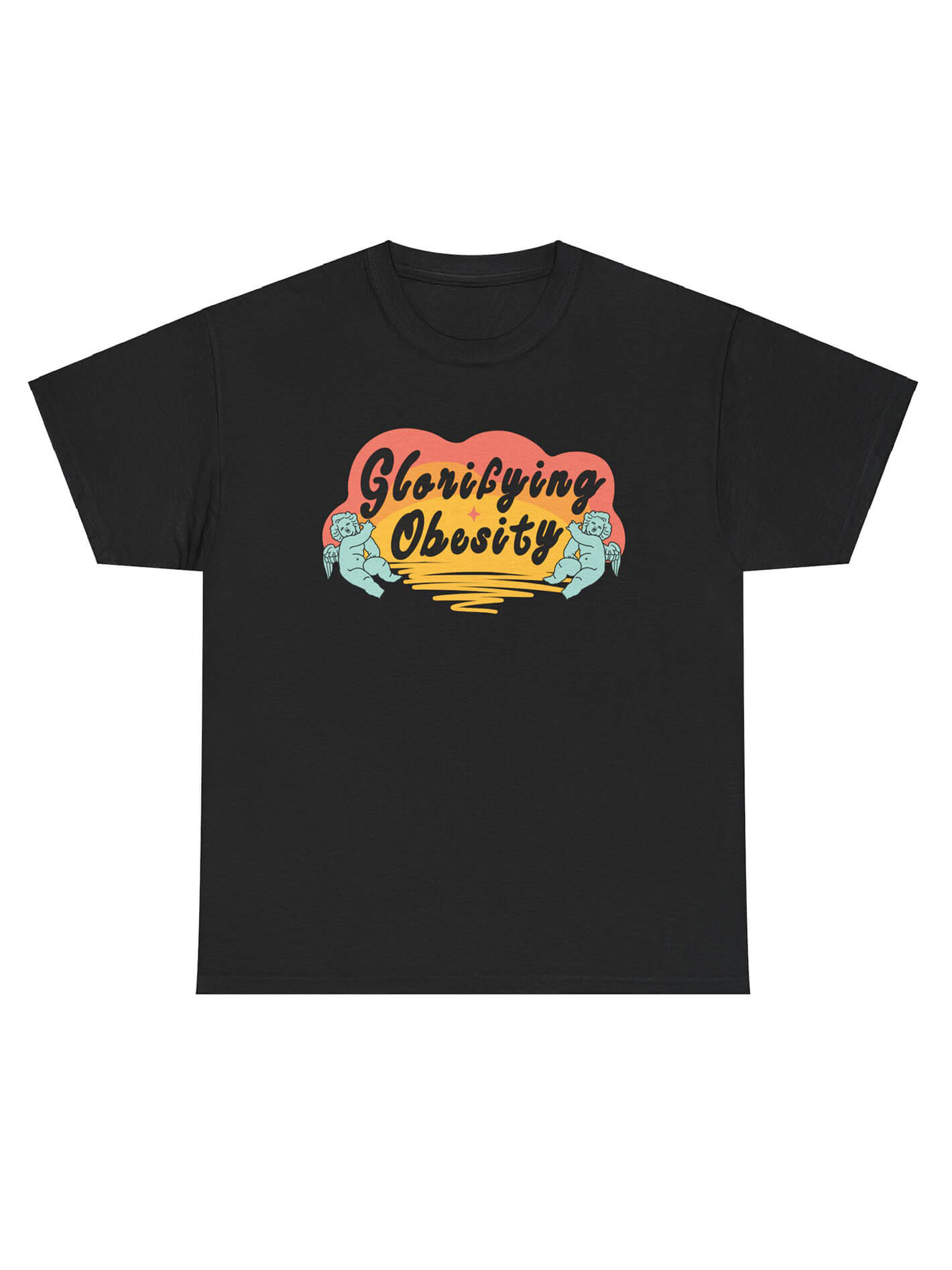 Glorifying obesity black graphic tee.
