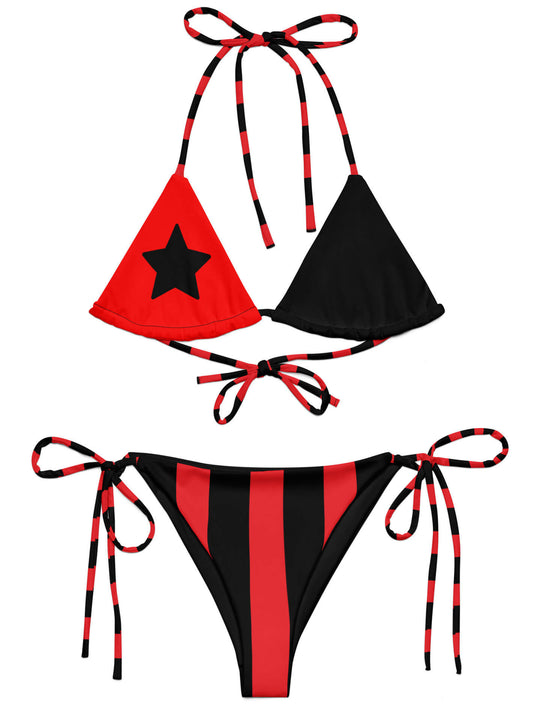 Harlequin black and red plus size bikini.