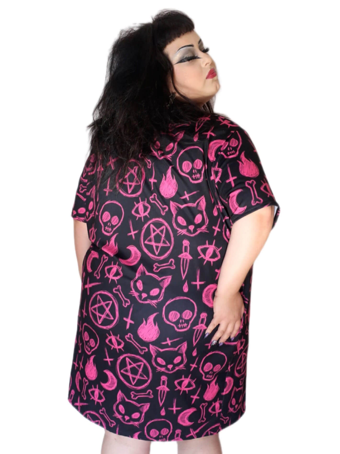 Kawaii witchy goth plus size t-shirt dress.