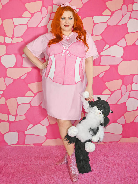 Pink kawaii corset plus size t-shirt dress.