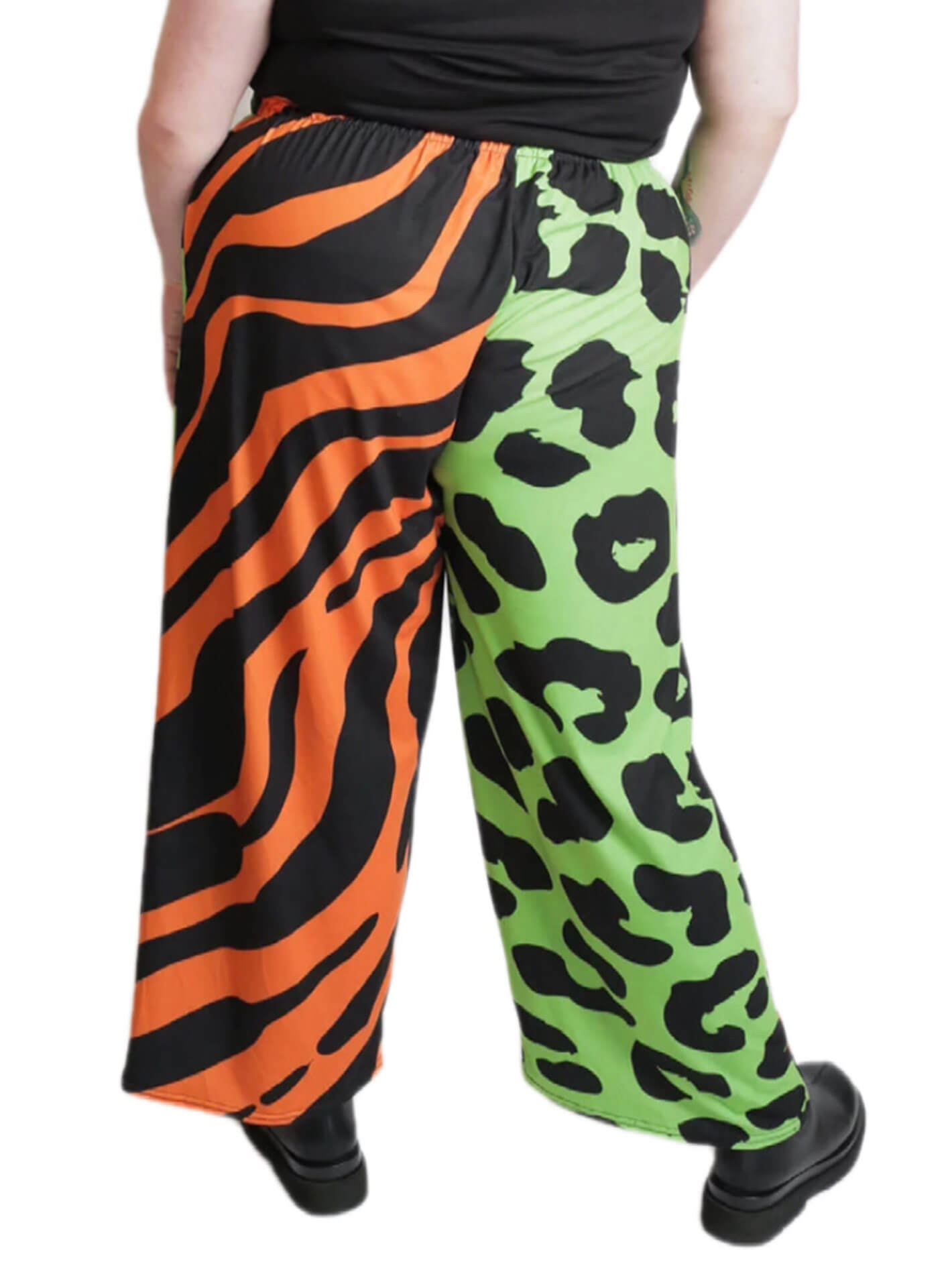 Plus size animal print punk wide leg pants.
