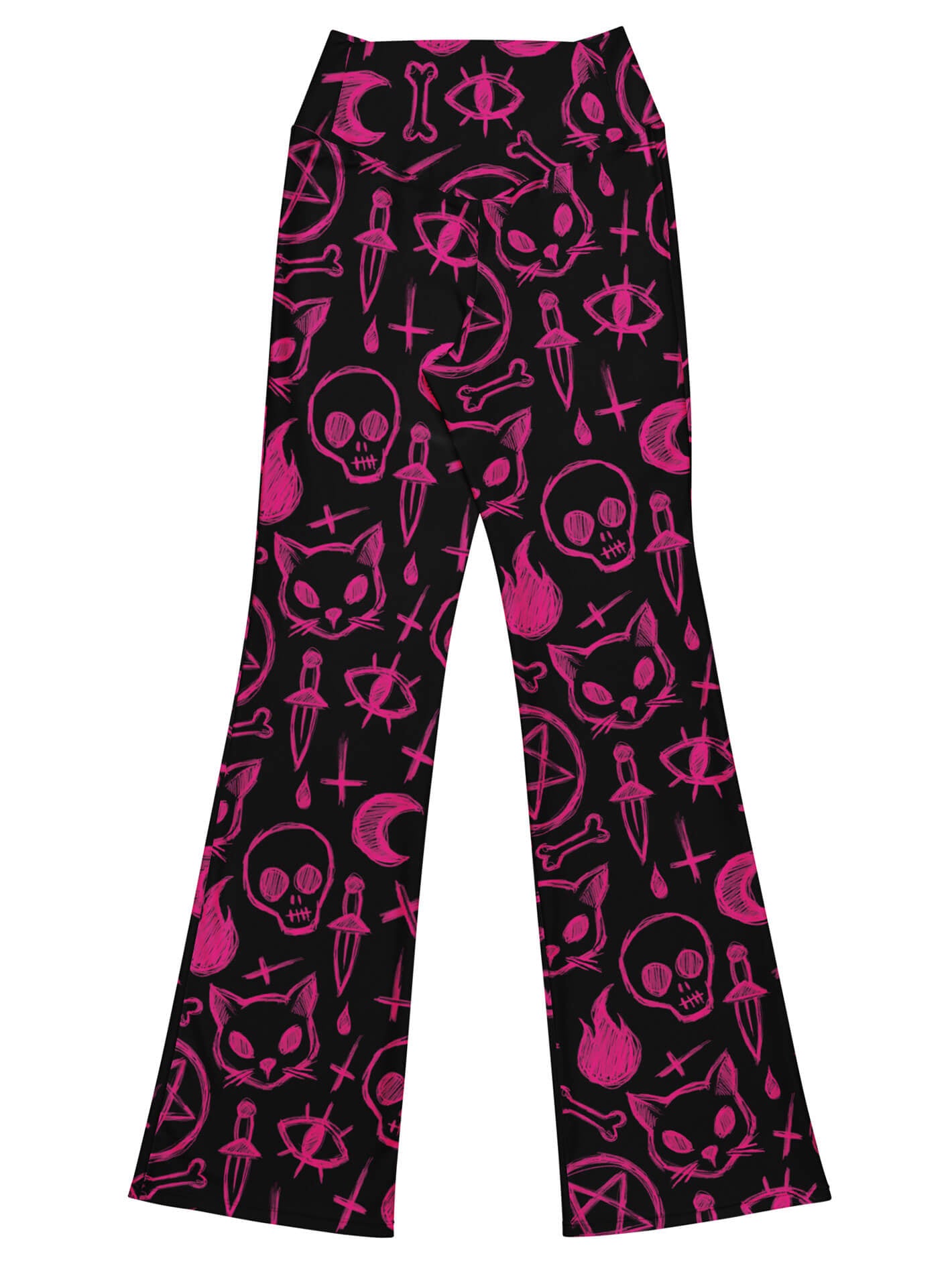 Plus size goth pink and black flare leggings.