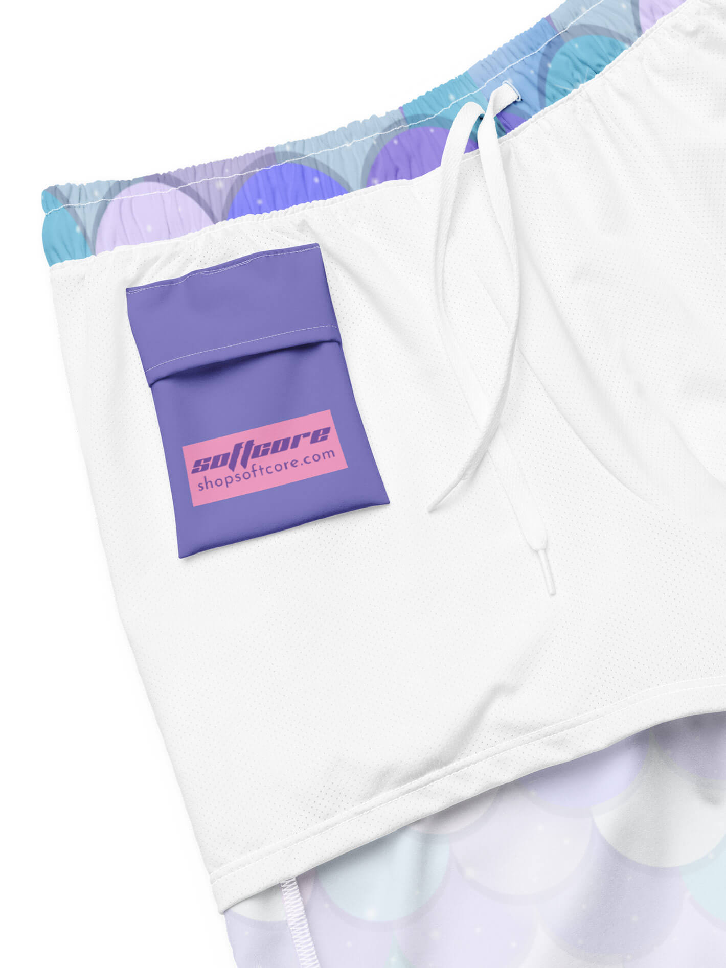 Plus size mermaidcore swim trunks.