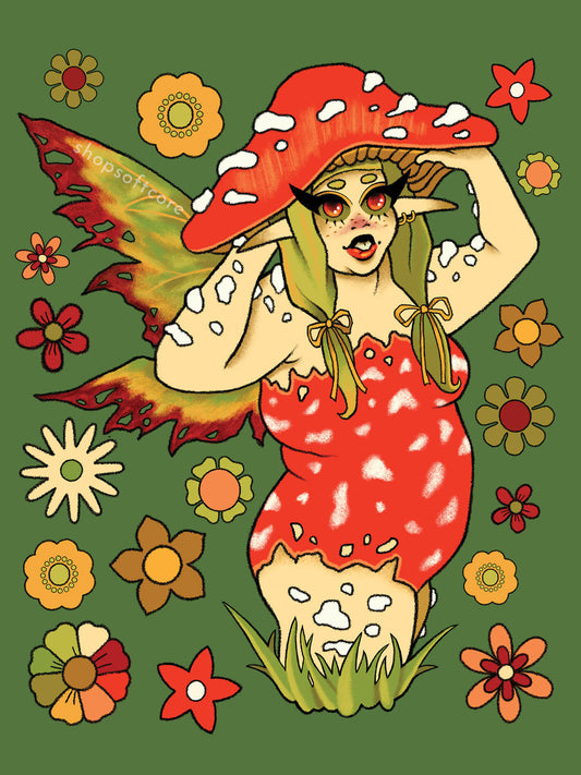 Plus size mushroom fairycore art print.