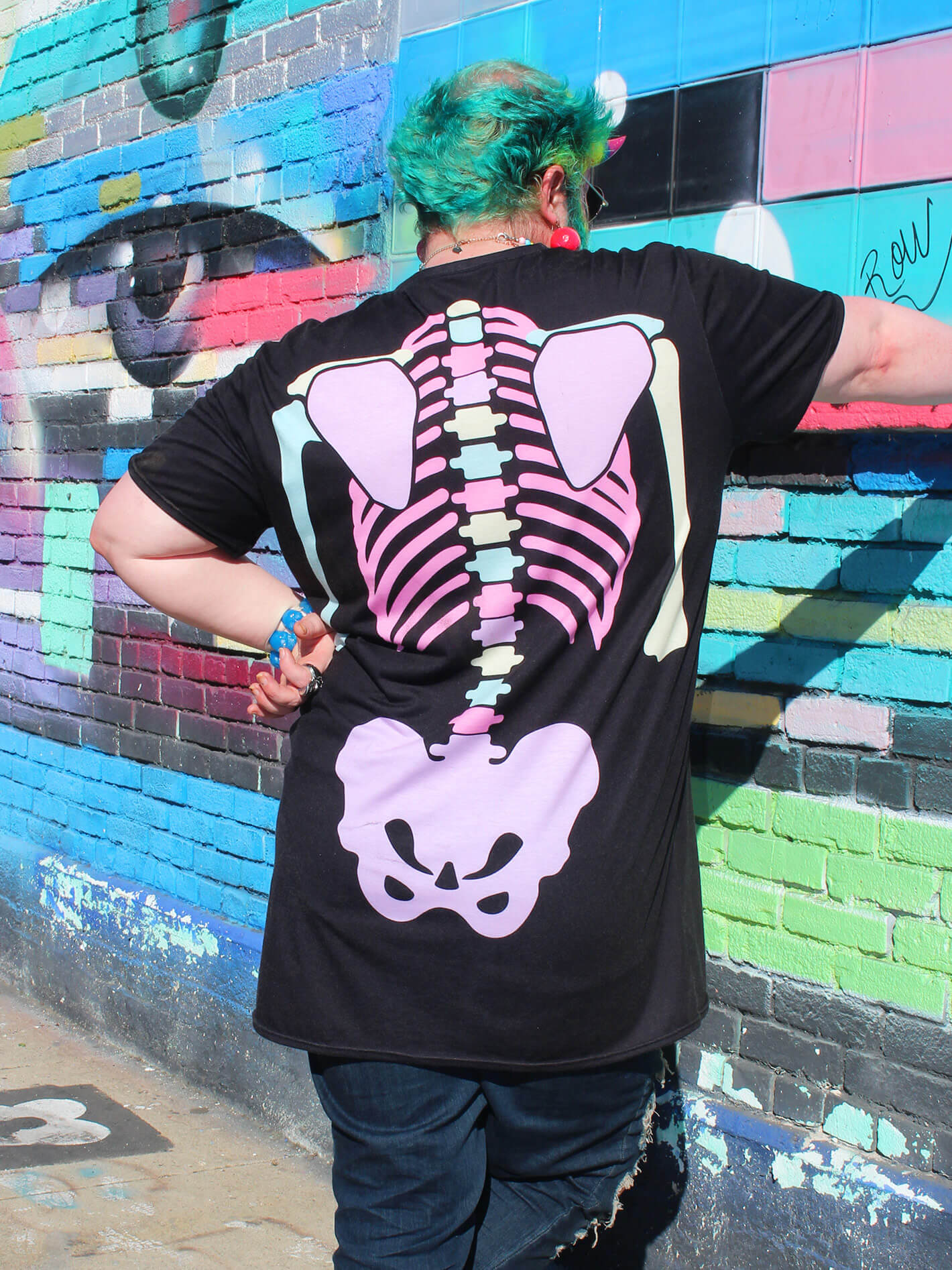 Plus size pastel skeleton t-shirt dress.
