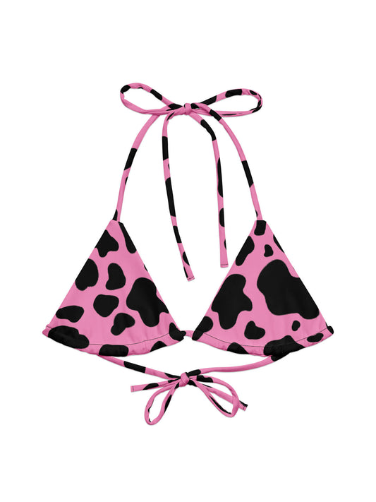 Plus size pink cow print bikini top.