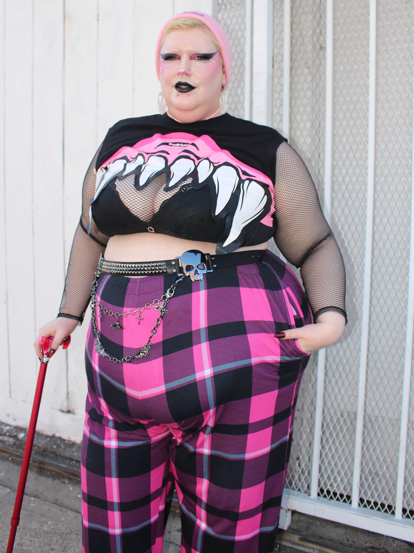 Plus size pink punk pants.