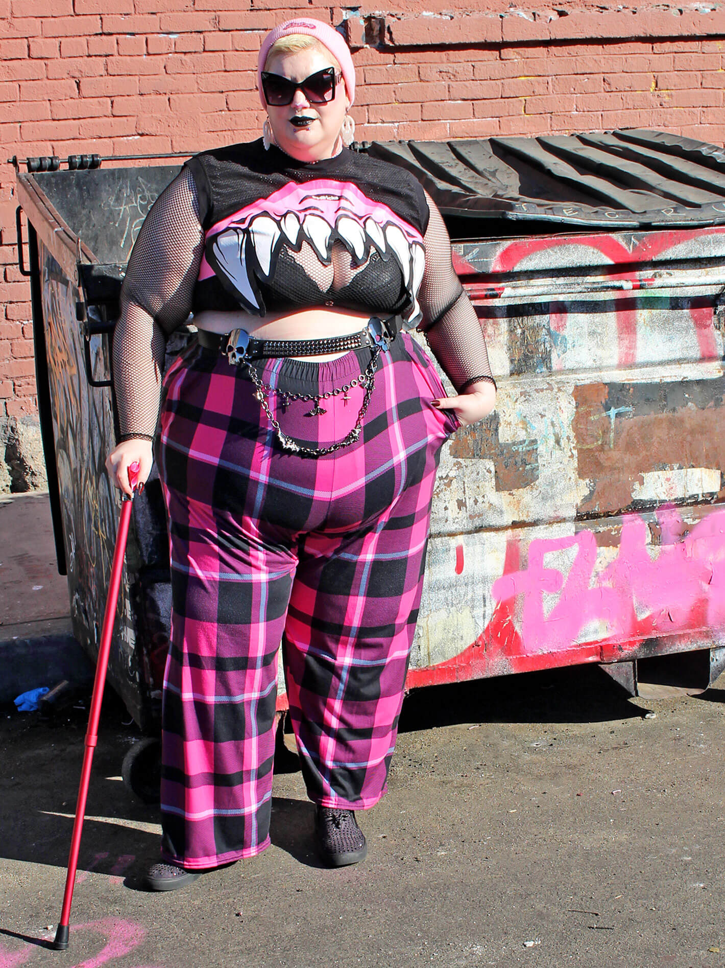 Punk tartan plus size wide leg pants.