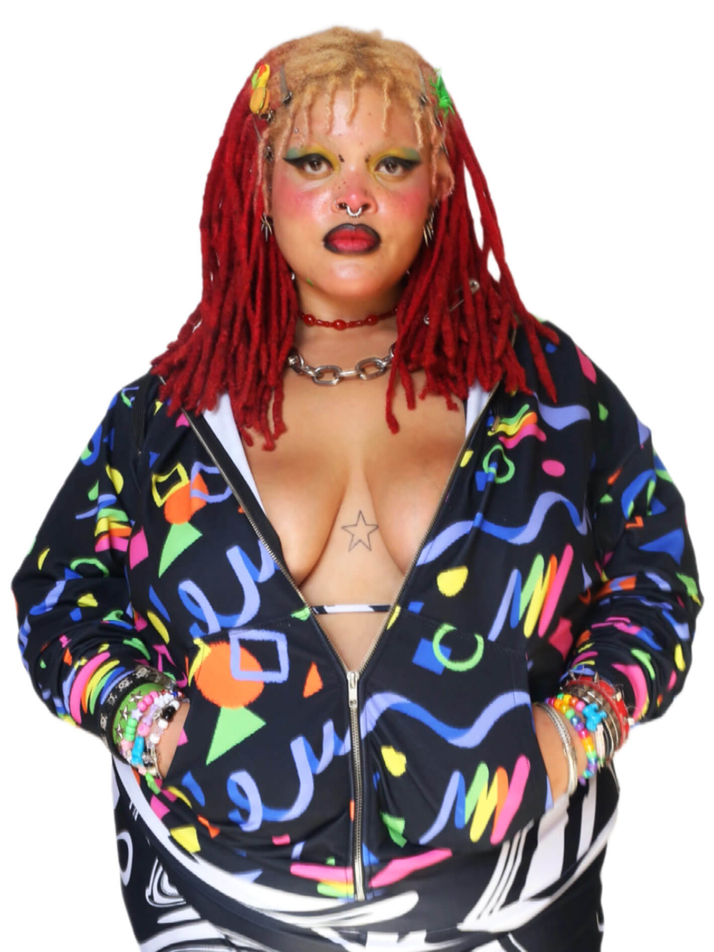 Rainbow retro plus size zip up hoodie.