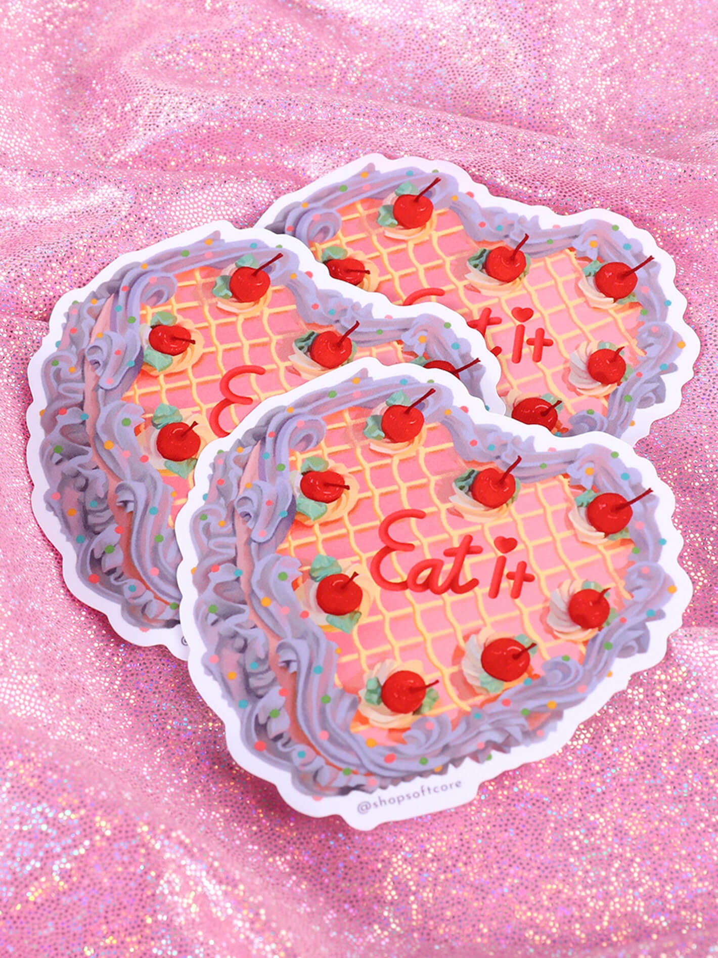 Sweet cutecore pink cake anti diet culture sticker.
