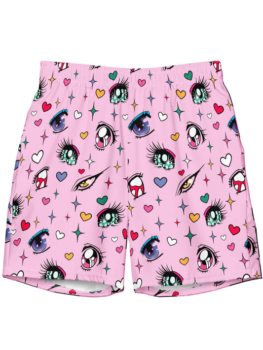 Anime eye swim trunks.