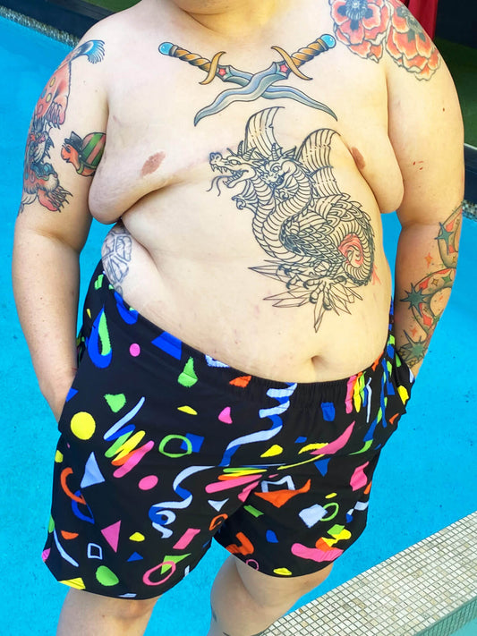 Plus size 90 aesthetic swim trunks.