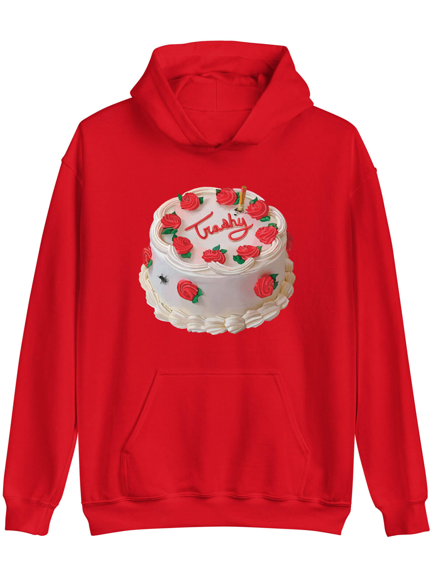 Red trashy kitsch hoodie.
