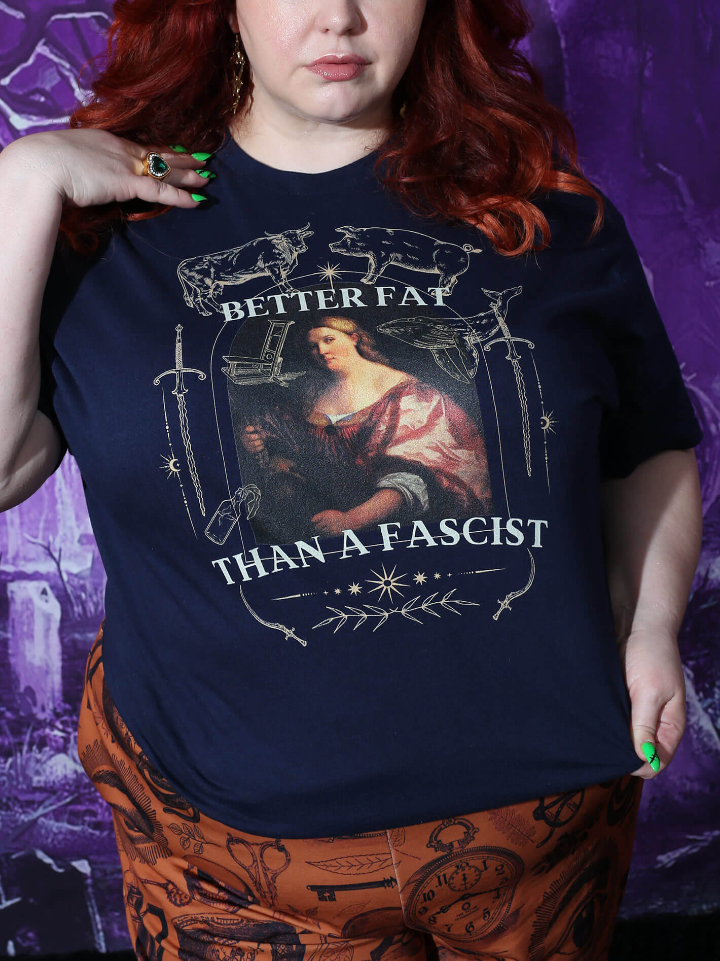 Better fat than a fascist plus size navy tee.