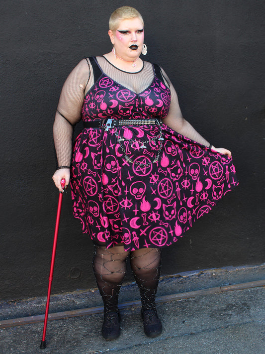 Black and pink goth plus size witchy dress.