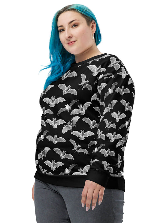 Black and white bat goth plus size sweater.