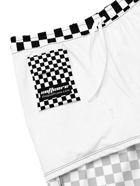 Black and white checker plus size swim trunks.