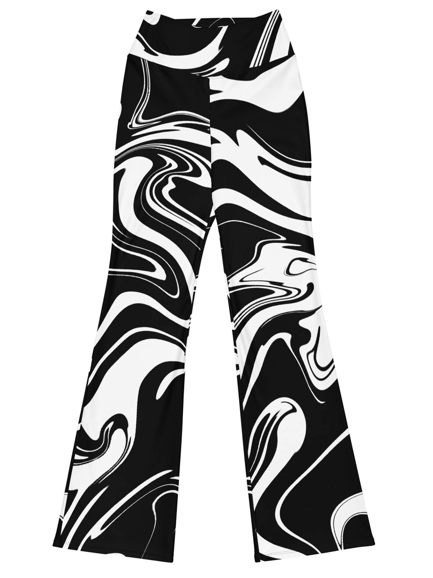 Black and white marble flare leggings.