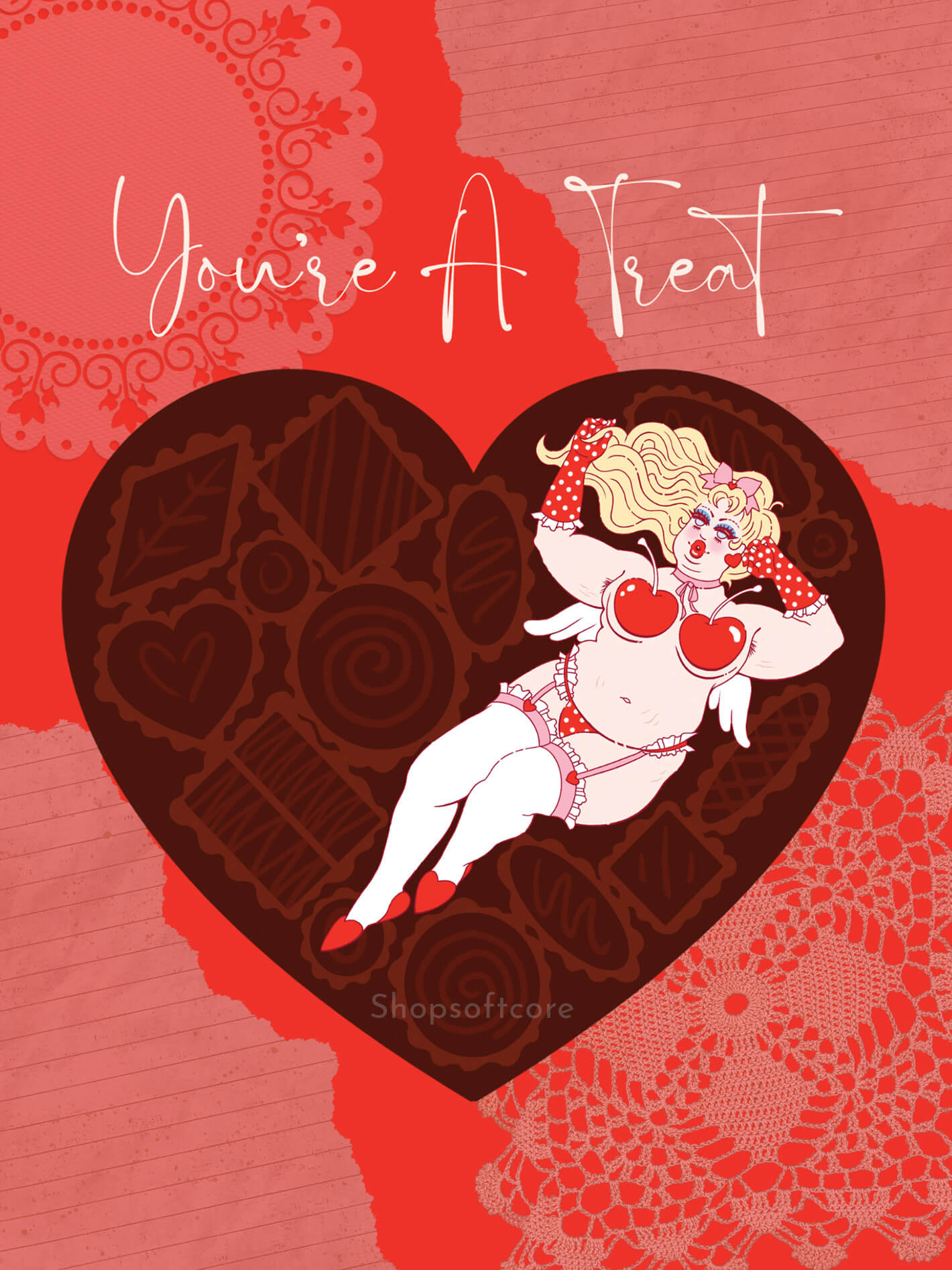 Body positive plus size Valentine pinup art print.