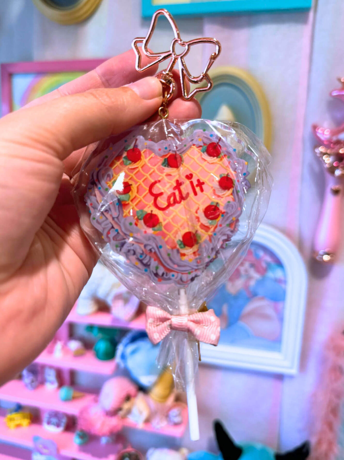 Eat it kawaii pastel whimsical keychain.