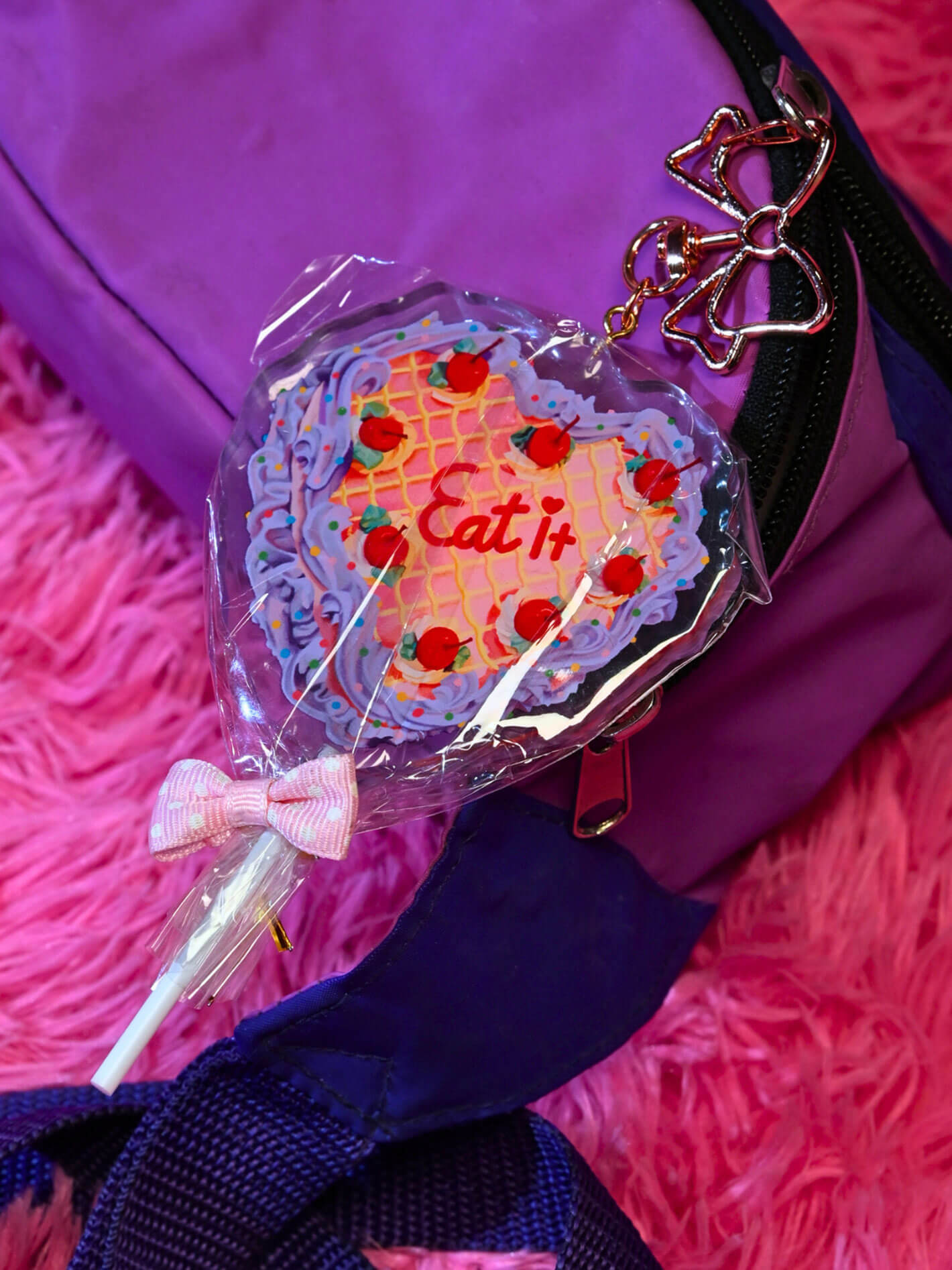 Eat it vintage kawaii cake candy keychain.