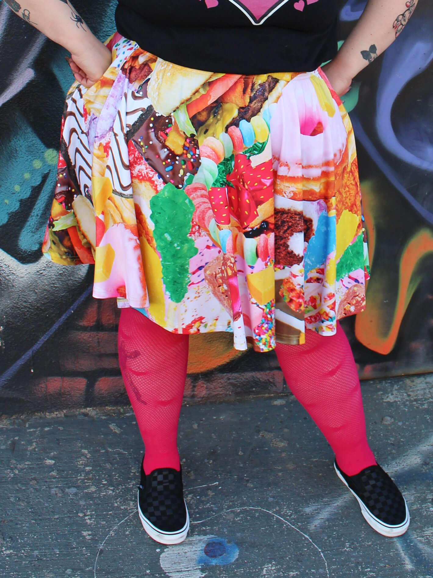 Fast food plus size colorful skater skirt.