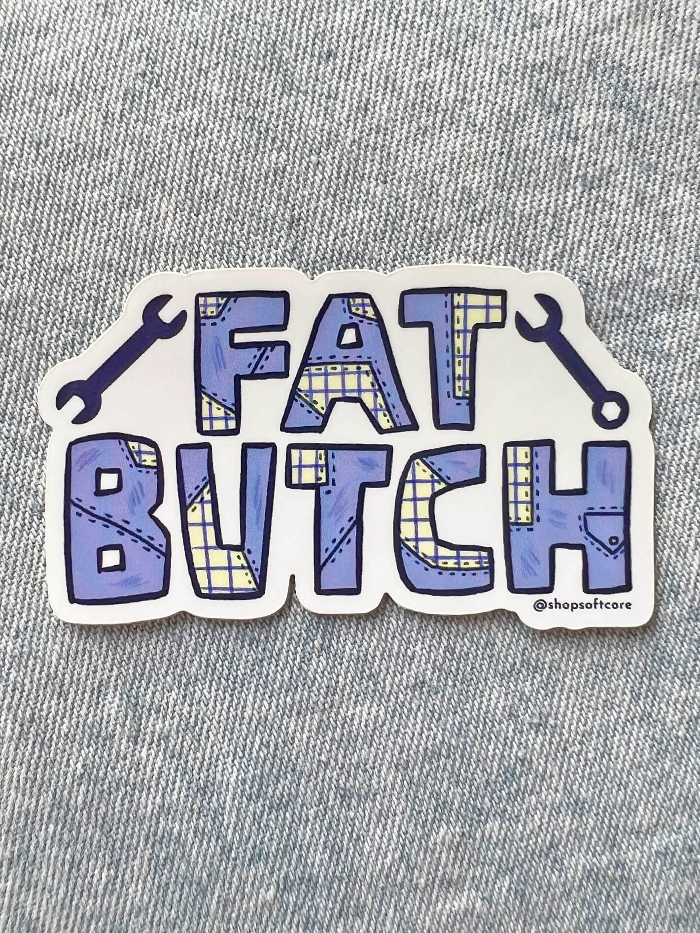 Fat butch denim plus size sticker.