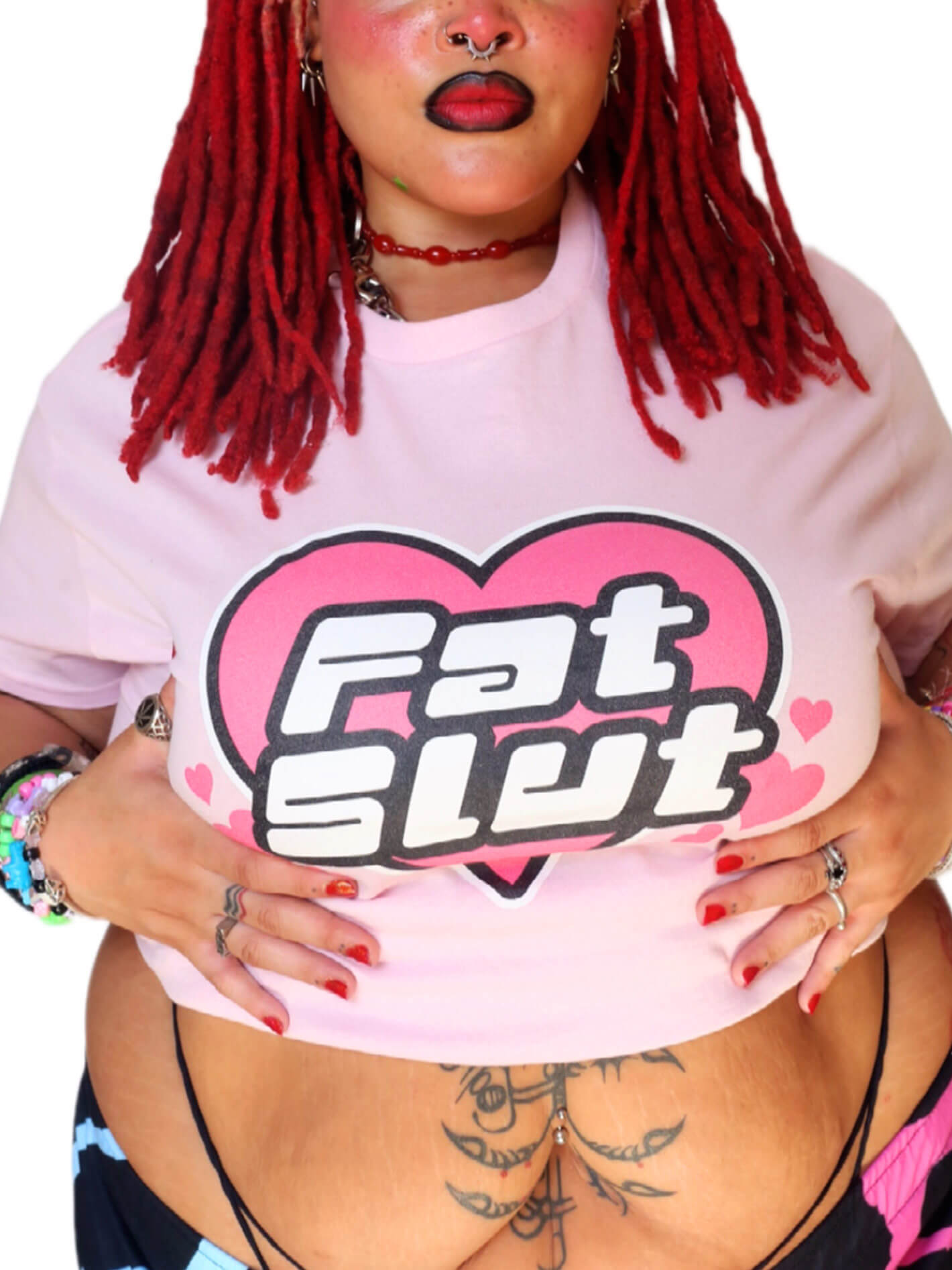 Fat positive plus size graphic t-shirt.