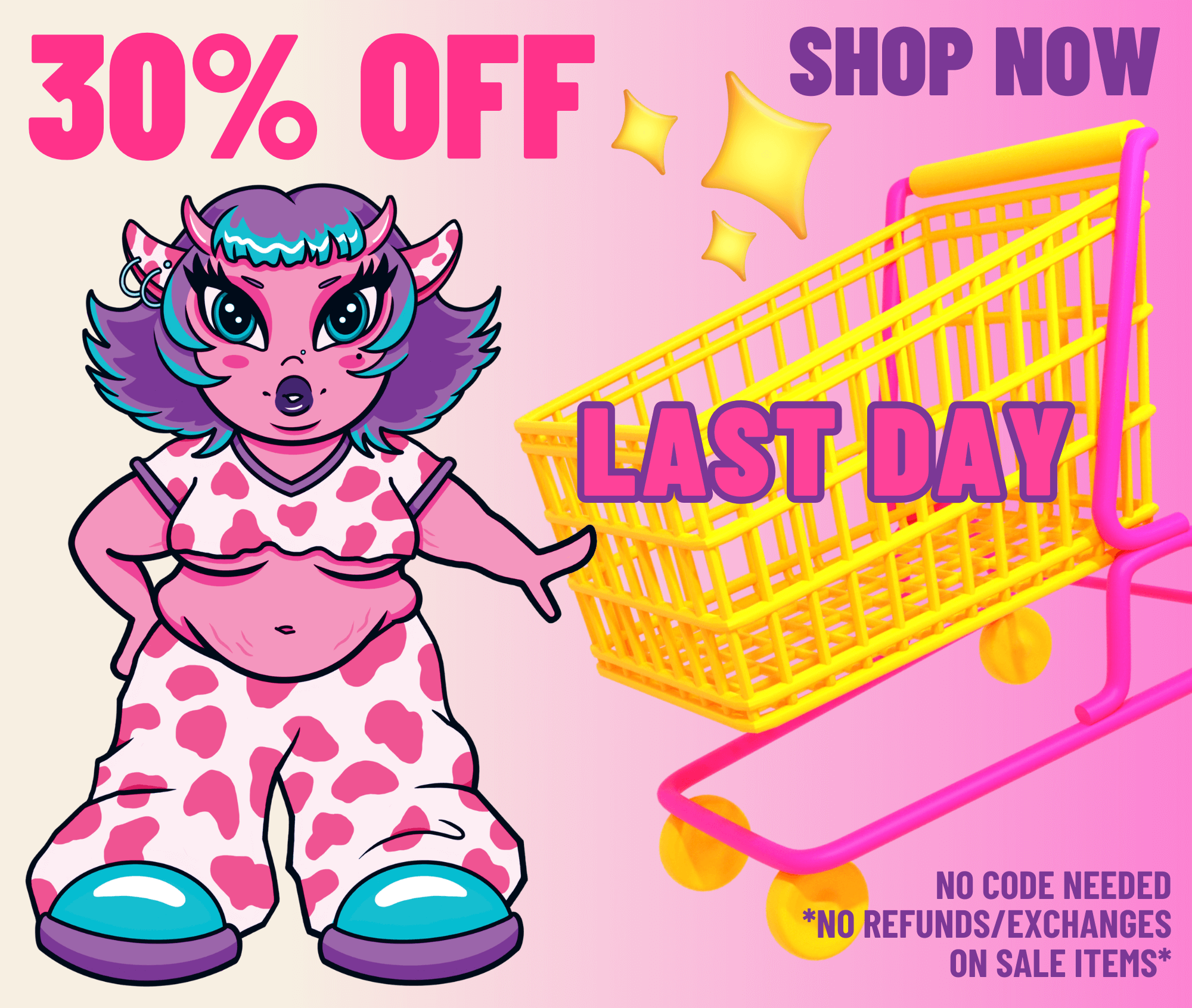 30% off shop now. Last day. No code needed. *No refunds/exchanges on sale items* Click through to shop the sale.