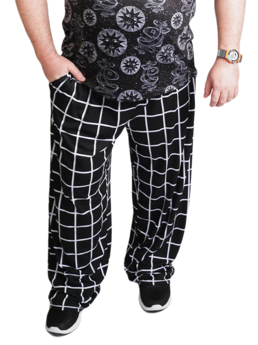 Grid black and white wide leg pants.