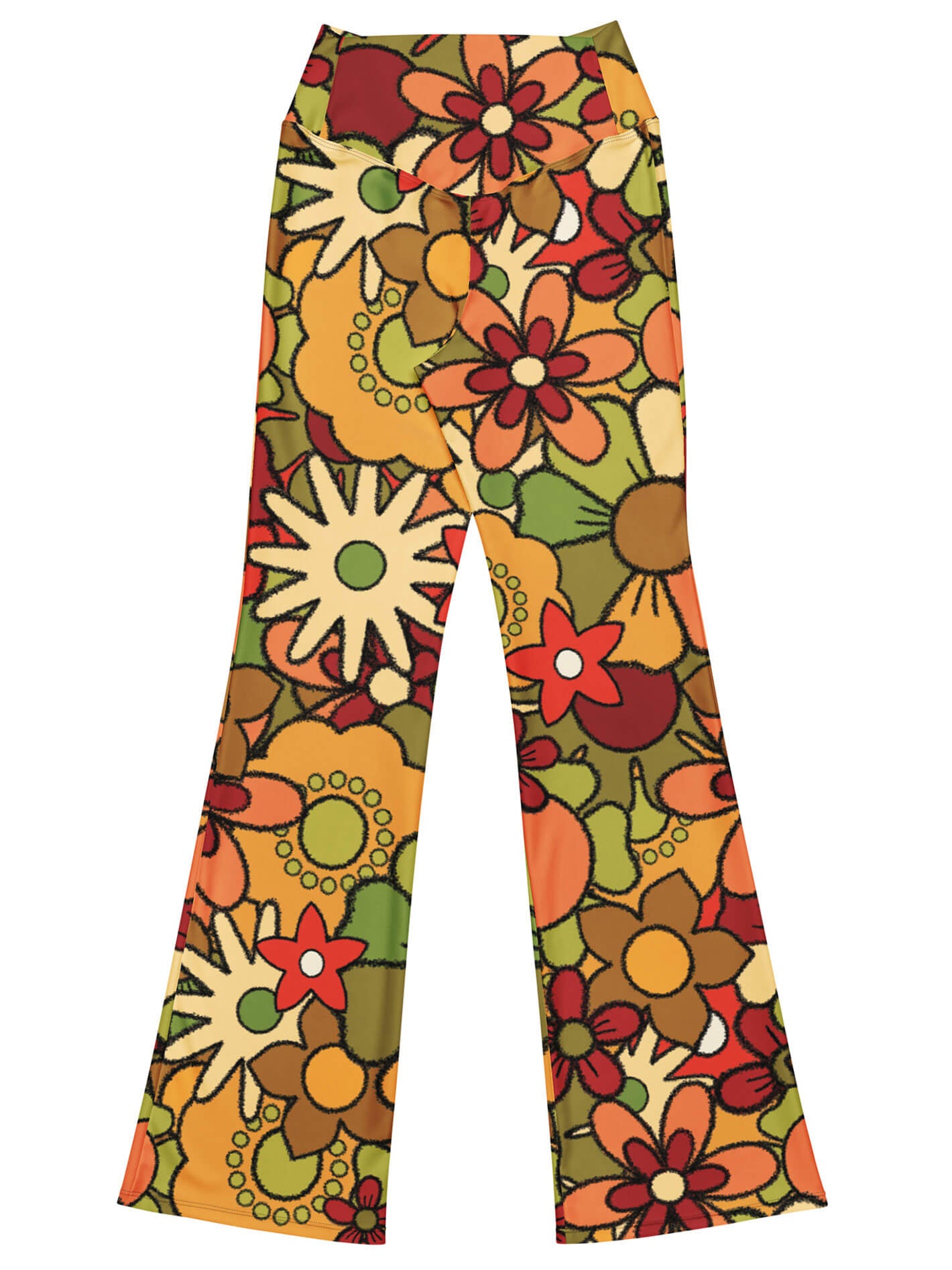 Groovy 80s floral plus size flare pants.