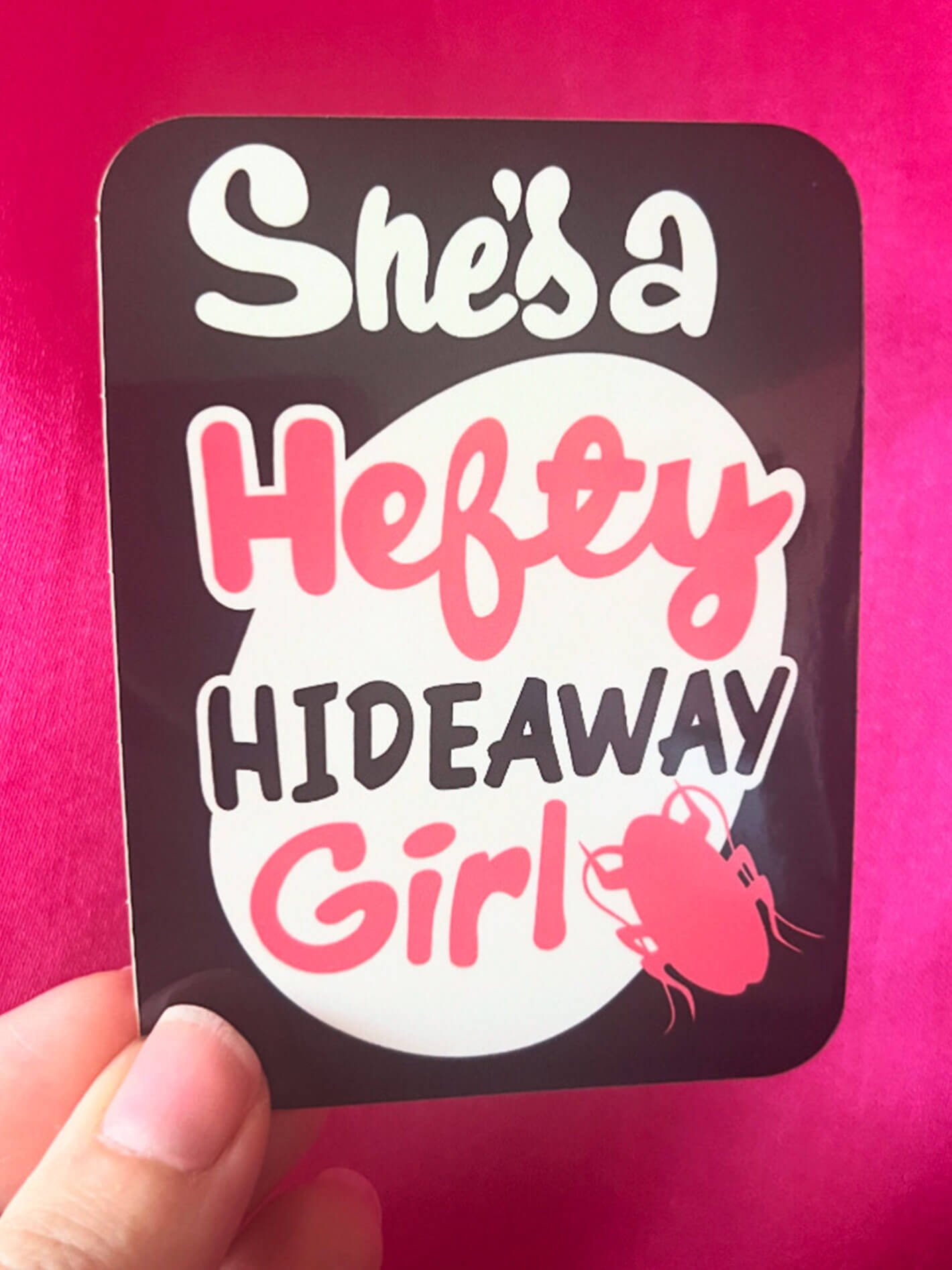 Hefty Hideaway Girl sticker.