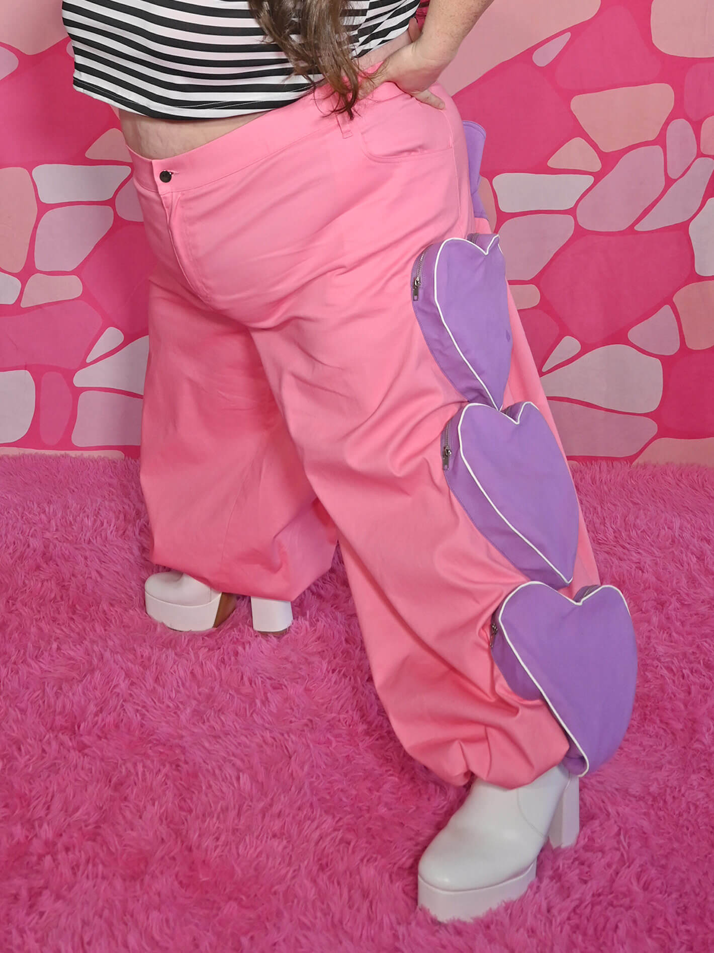 Kawaii pink heart plus size cargo pants.