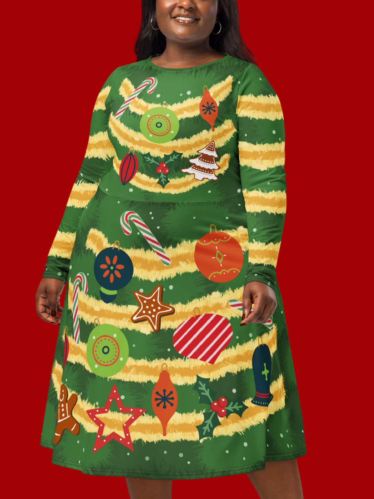 Kitschmas plus size ugly Christmas dress.