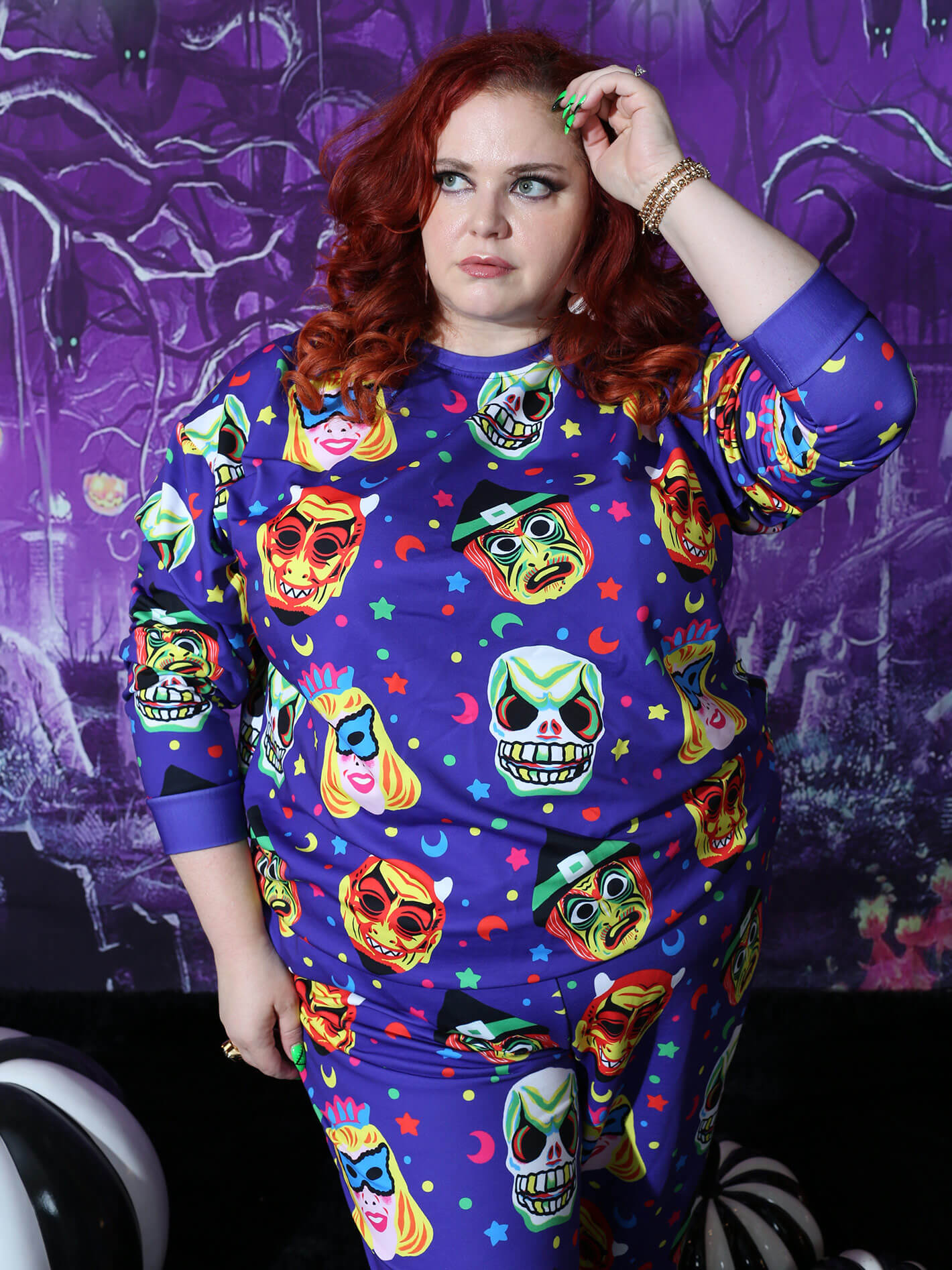 Kitschy plus size Halloween mask sweater.