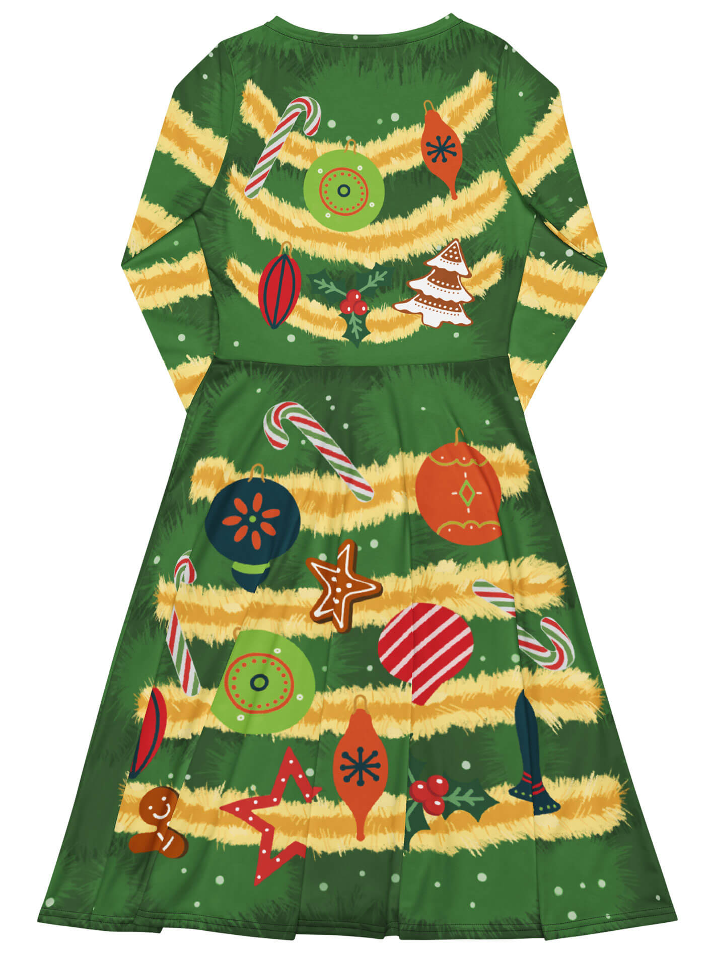 Kitschy retro Christmas tree ugly sweater party dress.