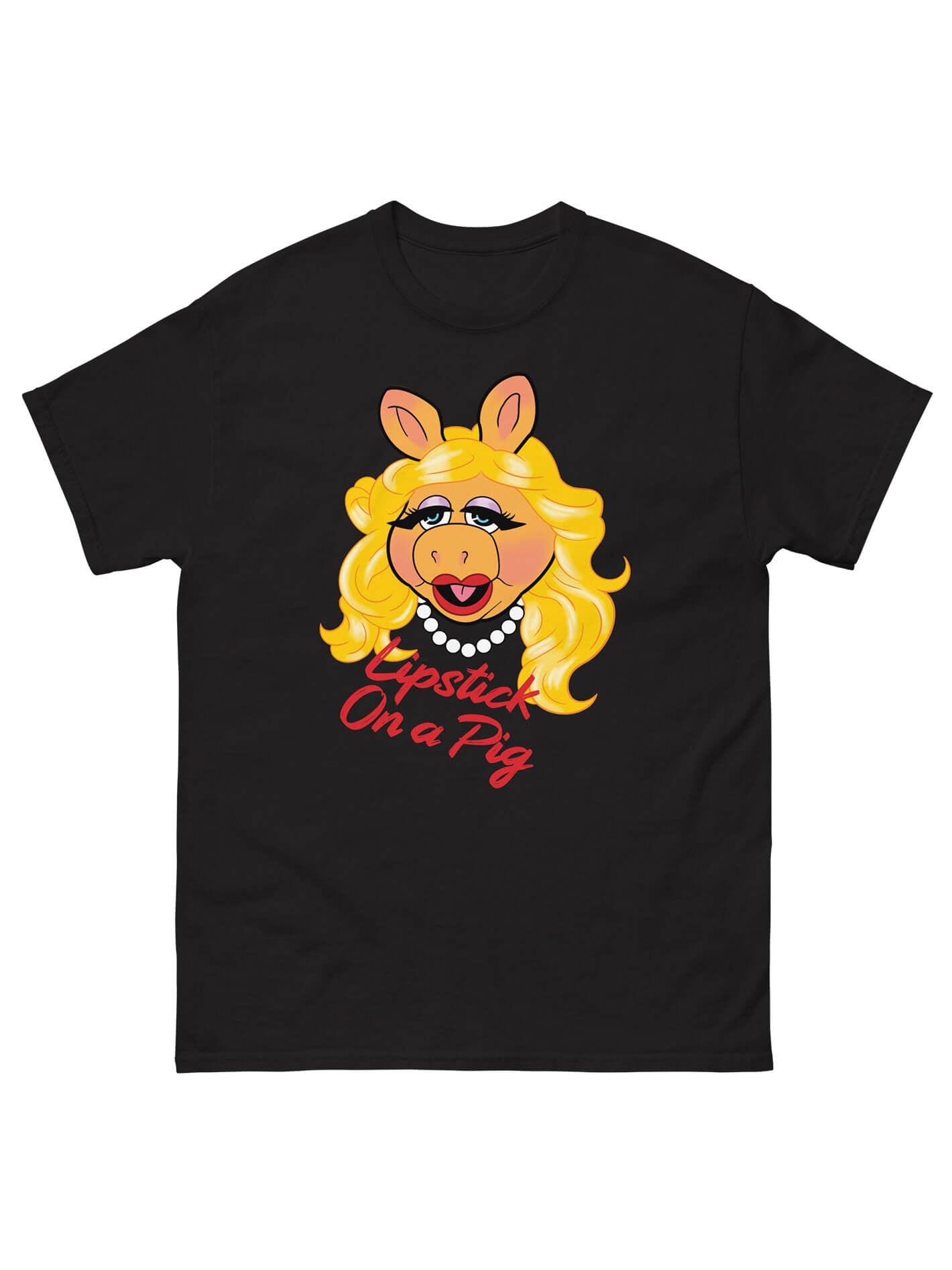 Lipstick on a pig plus size black graphic tee.
