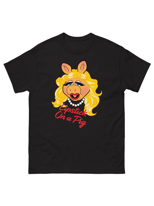 Lipstick on a pig plus size black graphic tee.