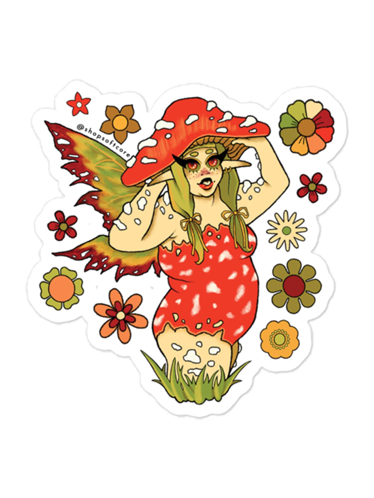 Mushroom fairy body positive sticker.