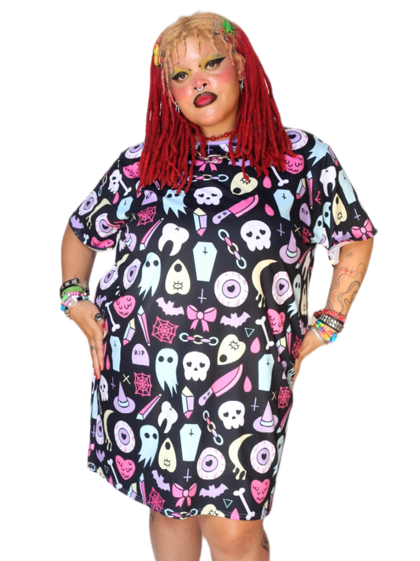 Pastel goth creepy cute plus size t-shirt dress.