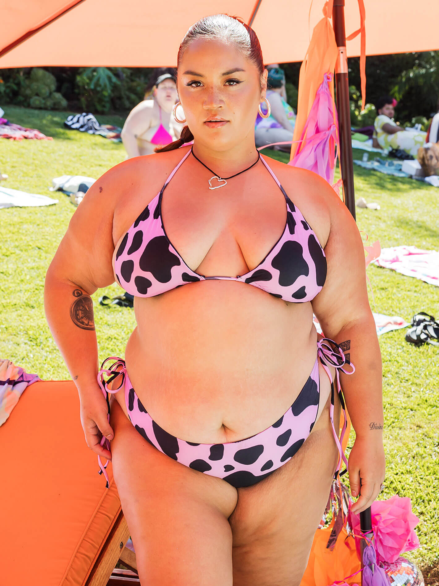 Pink cow plus size bikini.