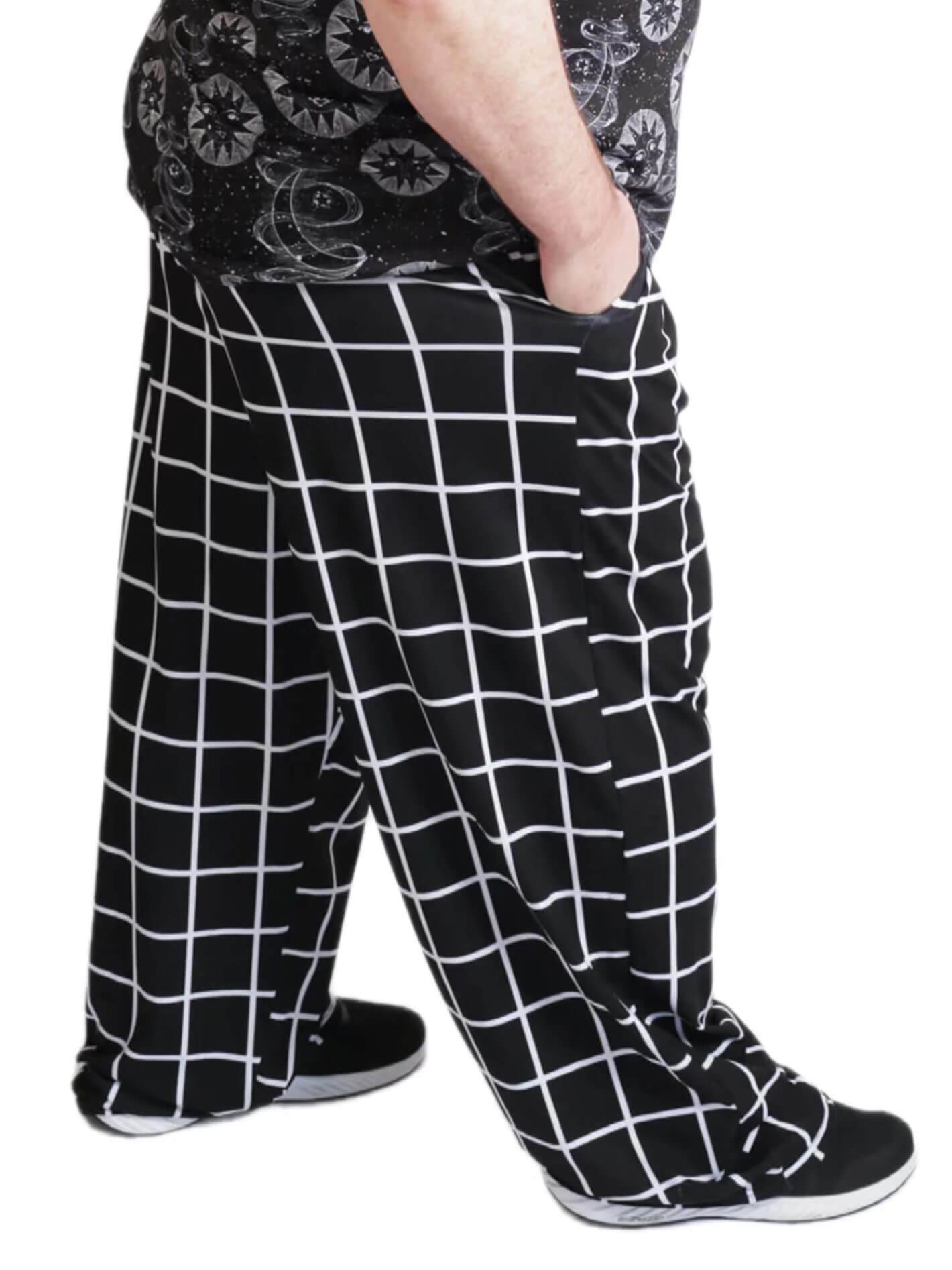 Plus size black and white grid pants.