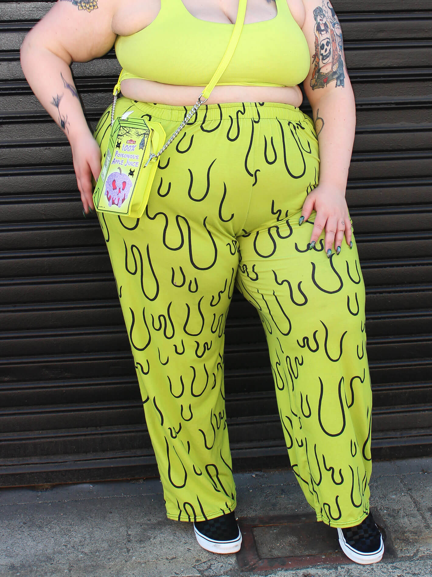 Plus size creepy cute green slime pants.