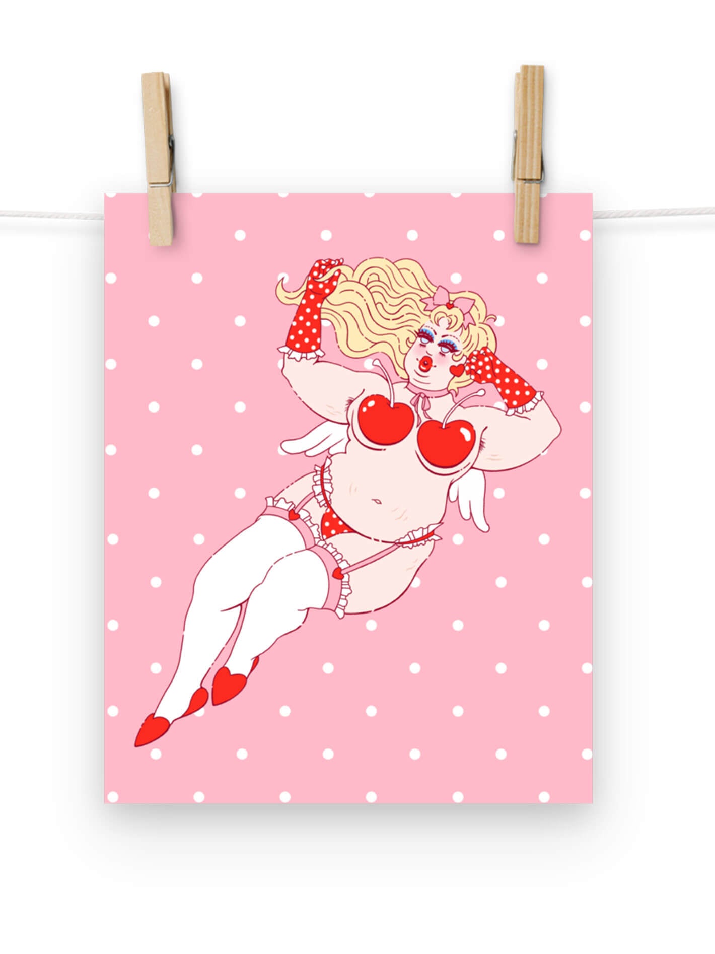 Plus size cupid Valentine pinup art print.