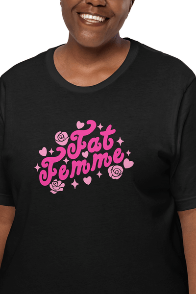 Plus size fat femme graphic tee.