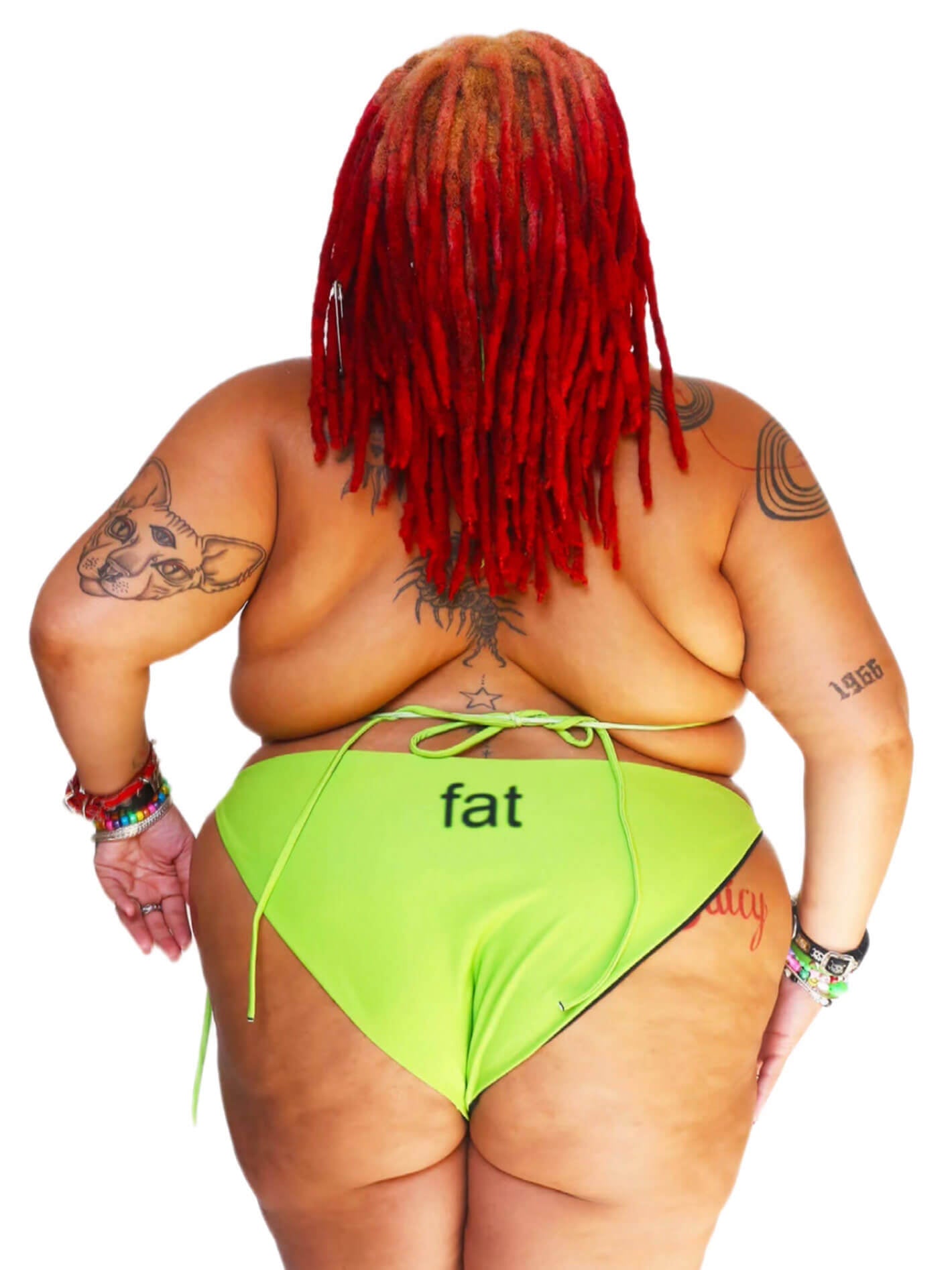 Plus size fat lime green bikini.